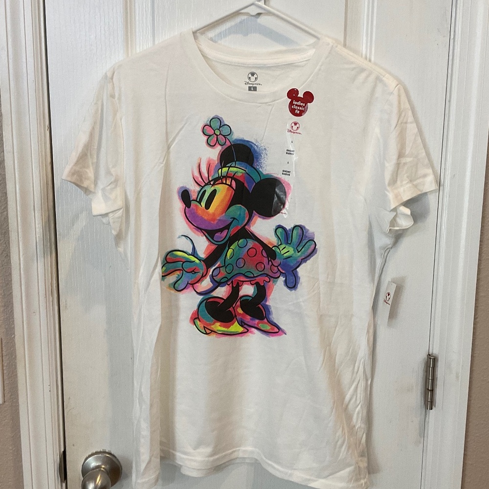 Disney Store Colorful Minnie Mouse Short Sleeve Tee Top  - Large - NWT